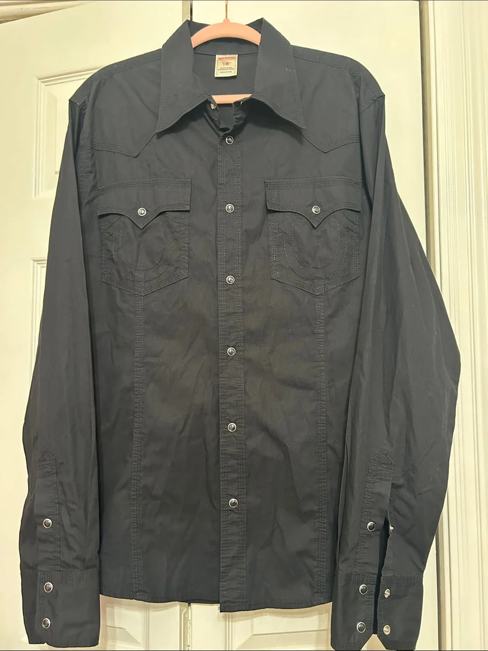 True Religion Men's Black Western-Style Snap Shirt Jacket